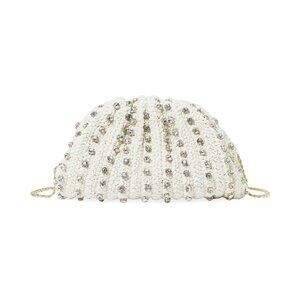 NEW Loeffler Randall Bailey Crystal-Embellished Raffia Bag - White